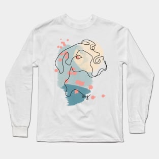 Abstract Line Art Dog Drawing on Watercolor Long Sleeve T-Shirt